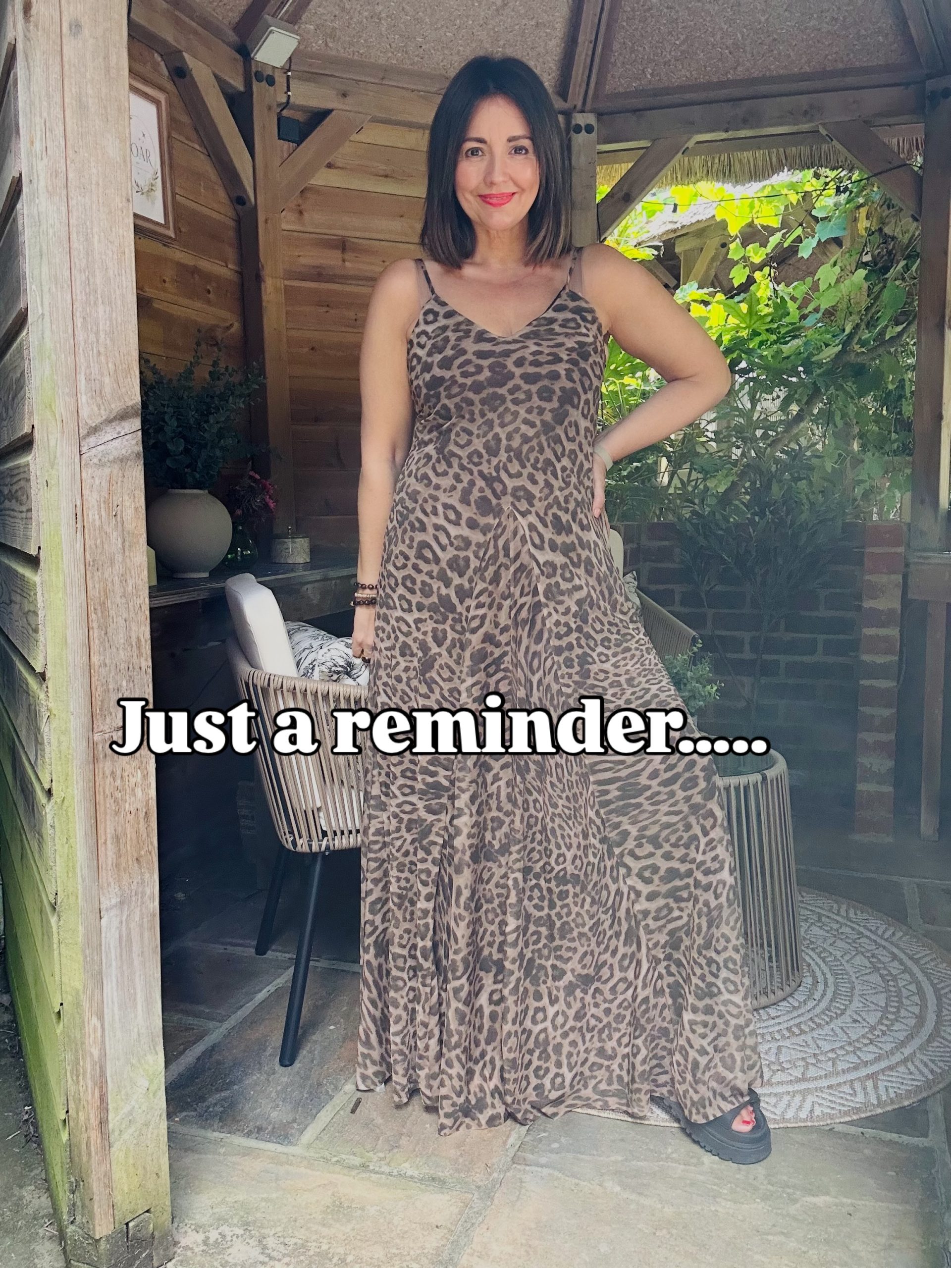 A Leopard Maxi Dress with Simple Sandals