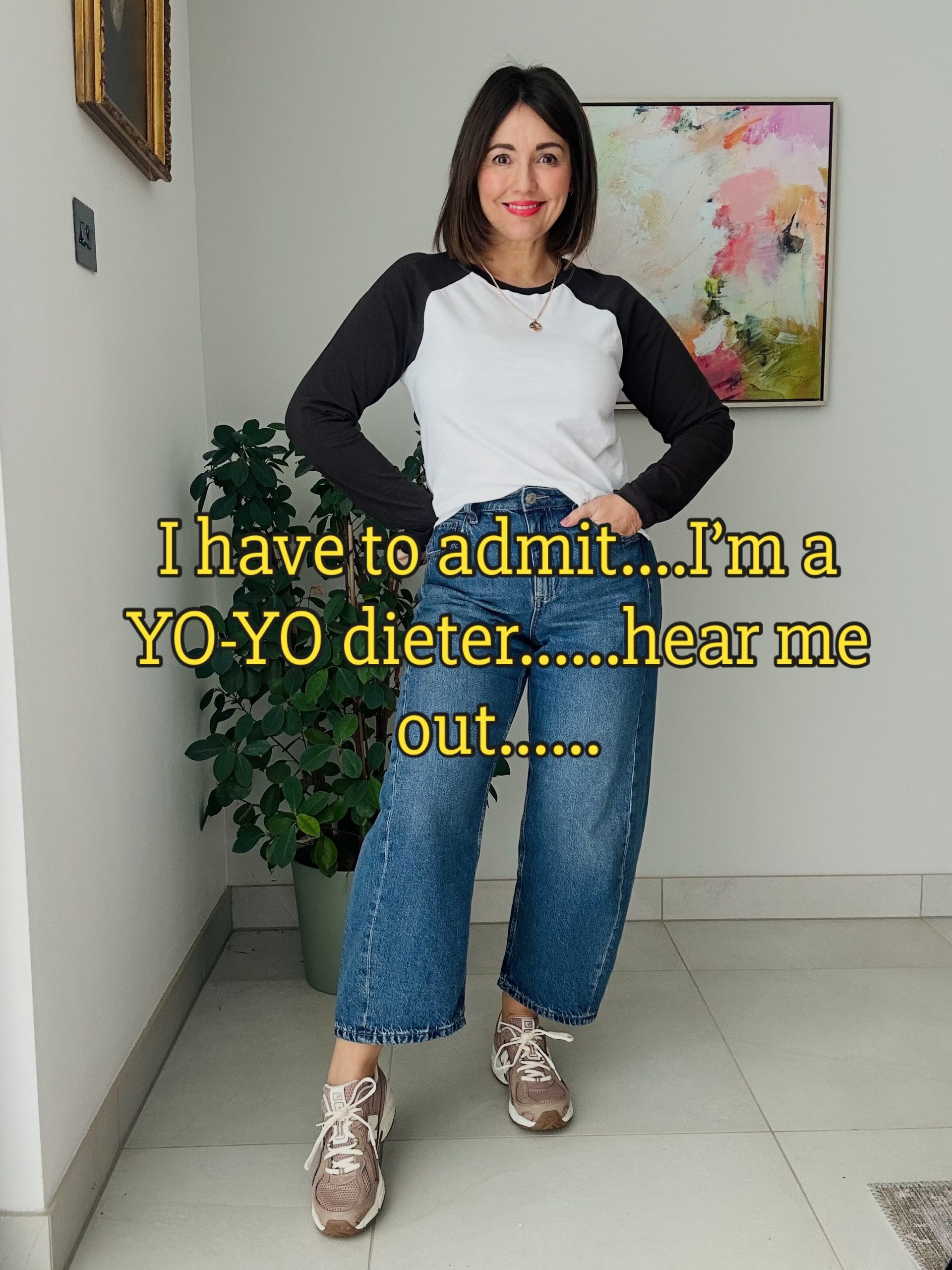 A Two-Tone Long-Sleeve Tee with Wide-Leg Jeans